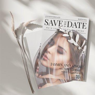 unique magazine style editorial photo wedding save the date