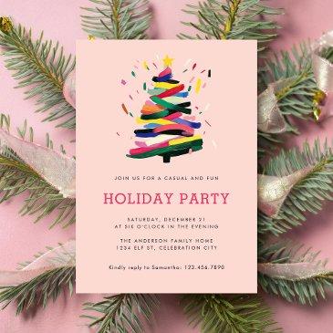 unique modern pink christmas tree holiday party invitation