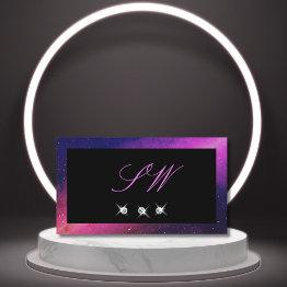 Small Universe Black Blue Pink Sparkle Diamonds Monogram Business Invitations Front View