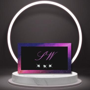 universe black blue pink sparkle diamonds monogram business invitations
