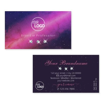universe pink dark blue sparkling jewels with logo business invitations