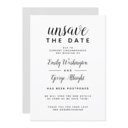 Small Unsave The Date Formal New Date Announcement Front View