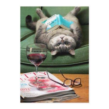 upside down cat reading book invitation
