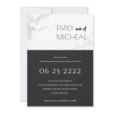 urban black white marble couples shower invite