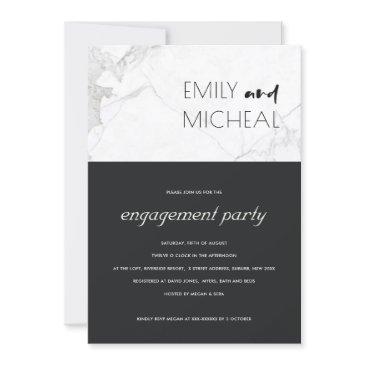 urban black white marble engagement party invite