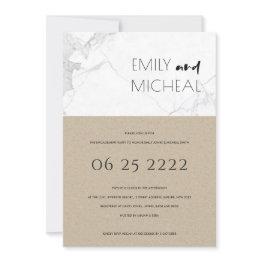 Small Urban Rustic Kraft Marble Engagement Party Invite Front View