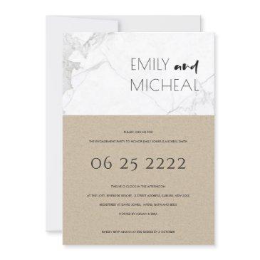 urban rustic kraft marble engagement party invite