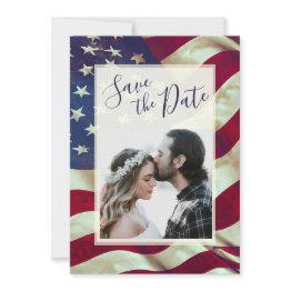 Small Usa Flag Patriotic Christian Bible Photo Wedding Save The Date Front View