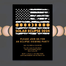 Small Usa Flag Total Solar Eclipse 4/8/24 Viewing Party Invitation Front View