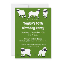 Small Valais Blacknose Sheep Farm Themed Party Invitation Front View