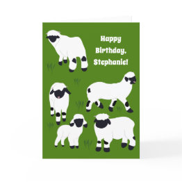 Small Valais Blacknose Sheep Personalized Birthday Invitations Front View