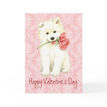 valentine rose samoyed holiday invitations