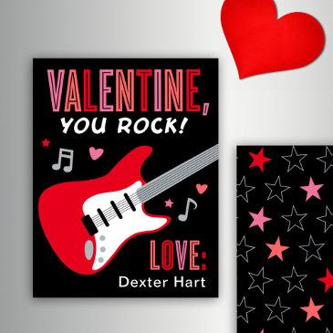 valentine you rock red guitar kids valentine's day note invitations