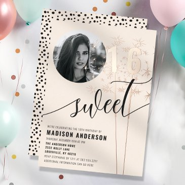 vanilla sparkler sweet 16 birthday photo foil invitation