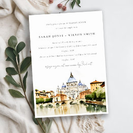 Small Vatican Rome Italy Landscape Rehearsal Dinner Invitation Front View