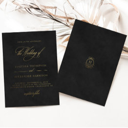 Small Velvet Texture Imitation & Gold Classy Wedding Foil Invitation Front View
