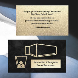 Small Velvety Gold Glitter Bartender Event Business Invitations Front View