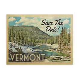 Small Vermont Save The Date Mountains River Snow Announcement Postinvitations Front View