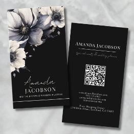 Small Vertical Qr Code Black Floral Elegant Professional Business Invitations Front View
