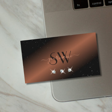 very elegant black brown sparkle diamonds initials business invitations