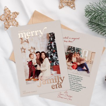 very merry family era retro photo foil holiday invitations