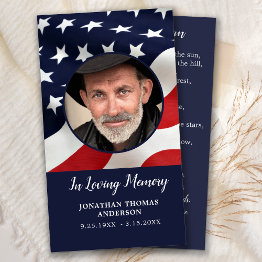 Small Veteran Flag Memorial Prayer Invitations Funeral Favor Front View