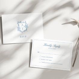 Small Vibrant Blue Script Crest Monogram Rsvp Invitations Front View