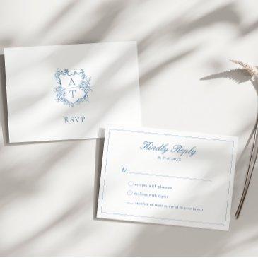 vibrant blue script crest monogram rsvp invitations