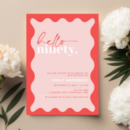 Small Vibrant Hello Ninety 90th Birthday Party Invitation Front View