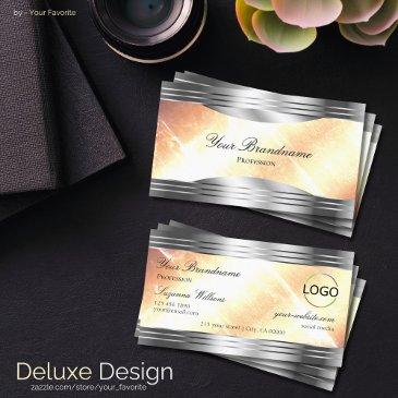 vibrant ivory peach with silver borders and logo business invitations