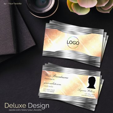 vibrant ivory peach with silver borders logo photo business invitations
