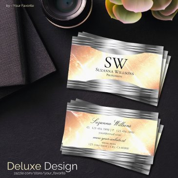 vibrant ivory peach with silver borders monogram business invitations