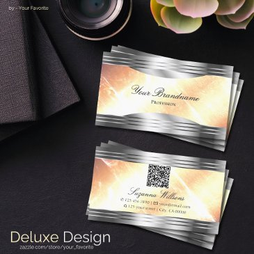 vibrant ivory peach with silver borders qr code business invitations