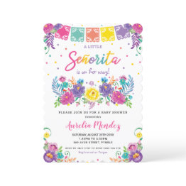 Small Vibrant Mexican Floral Señorita Baby Shower Girl  Invitation Front View