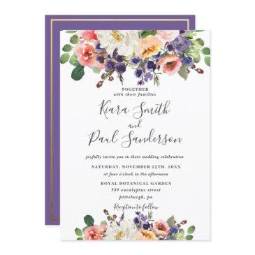 vibrant purple orange peach blush floral wedding invitation