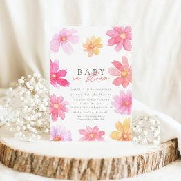 Small Vibrant Summer Baby In Bloom Floral Wildflower Invitation Front View