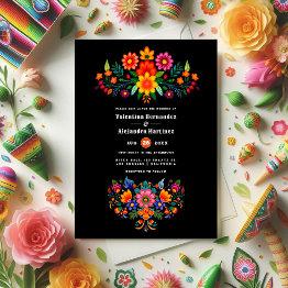 Small Vibrant Watercolor Floral Fiesta Wedding Invitation Front View