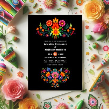 vibrant watercolor floral fiesta wedding invitation