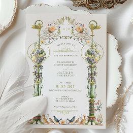 Small Victorian Botanical Garden Wedding Invitation Front View
