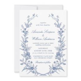Small Victorian Dusty Blue French Garden Floral Wedding Invitation Front View