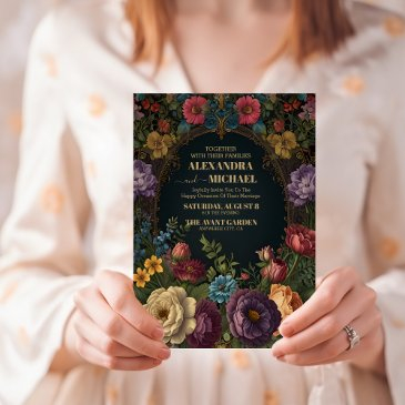 victorian gothic vintage garden floral wedding invitation