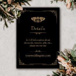 Small Victorian Moth Elegant Gothic Wedding Enclosure Invitations Front View