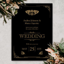 Small Victorian Moth Elegant Gothic Wedding Invitation Front View