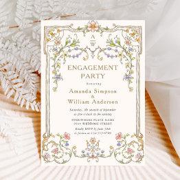 Small Victorian Ornate Grace Floral Engagement Party Invitation Front View