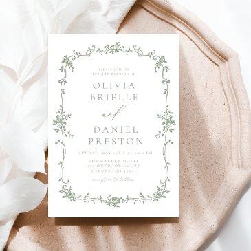 victorian vintage french sage green wedding invitation