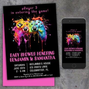 video game gamer girl baby shower invitation
