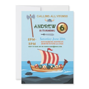 vikings birthday boat warrior ax invitation