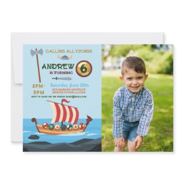 vikings birthday boat warrior ax photos invitation