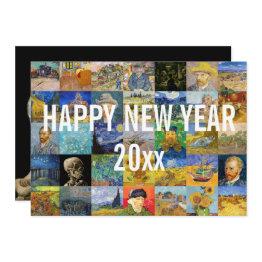 Small Vincent Van Gogh - Happy New Year Patchwork Holiday Invitations Front View