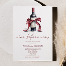 Small Vino Before Vows Red Wine Bottle Bow Bridal Shower Invitation Front View